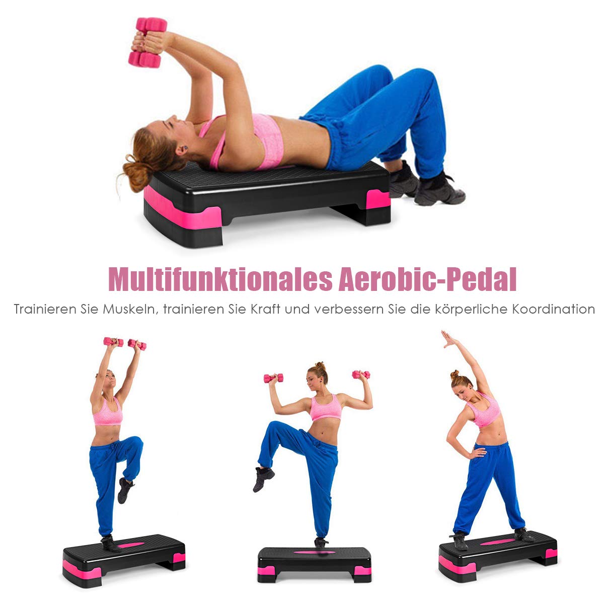 GOPLUS Aerobic Stepper, Höhenverstellbares Steppbrett, rutschfeste Step Bench, Trainingsgerät für Zuhause, mit 2 Stufen, bis 250 kg Belastbar, für Aerobic und Fitness-Workouts