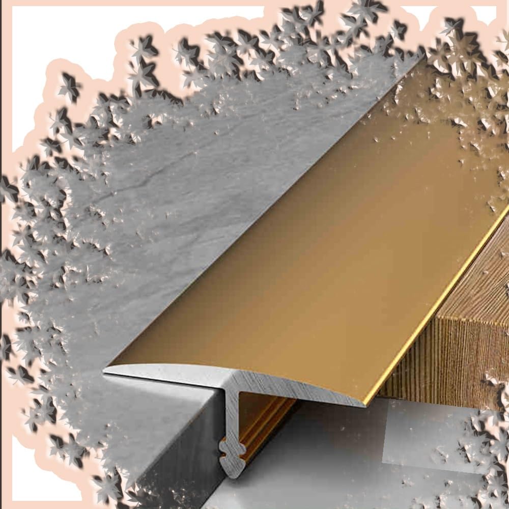 Bande de transition de couverture de joint de sol en aluminium moulé en T, garniture de bord de porte de 35,4 pouces, bande de séparation plate for joindre les espaces de sol(Gold,4cm/1.5in)
