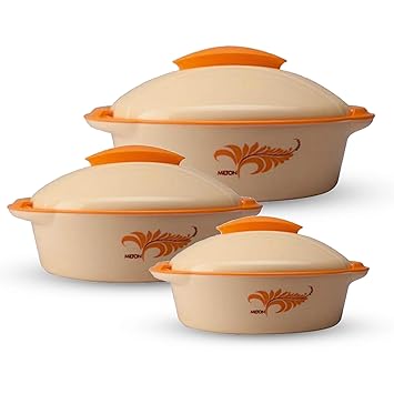 MILTON Crisp Deluxe Inner Stainless Steel Casserole, Set of 3, Orange