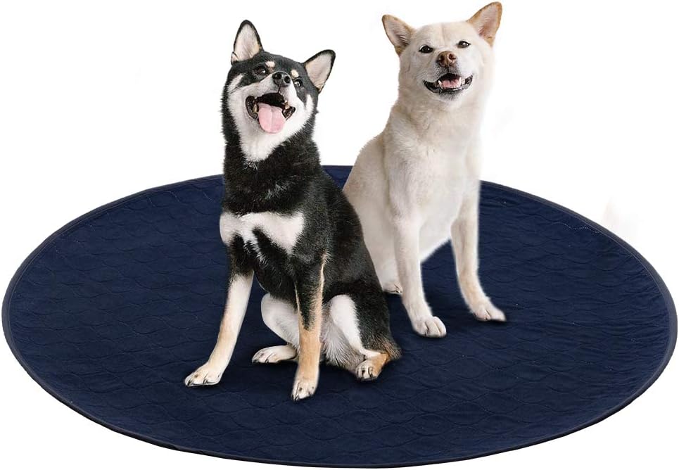 Washable Pee Pads for Dogs 2 Pack - Non-Slip Round Navy Blue Puppy Potty Pad for Dog Playpen, Reusable Whelping Training Pads