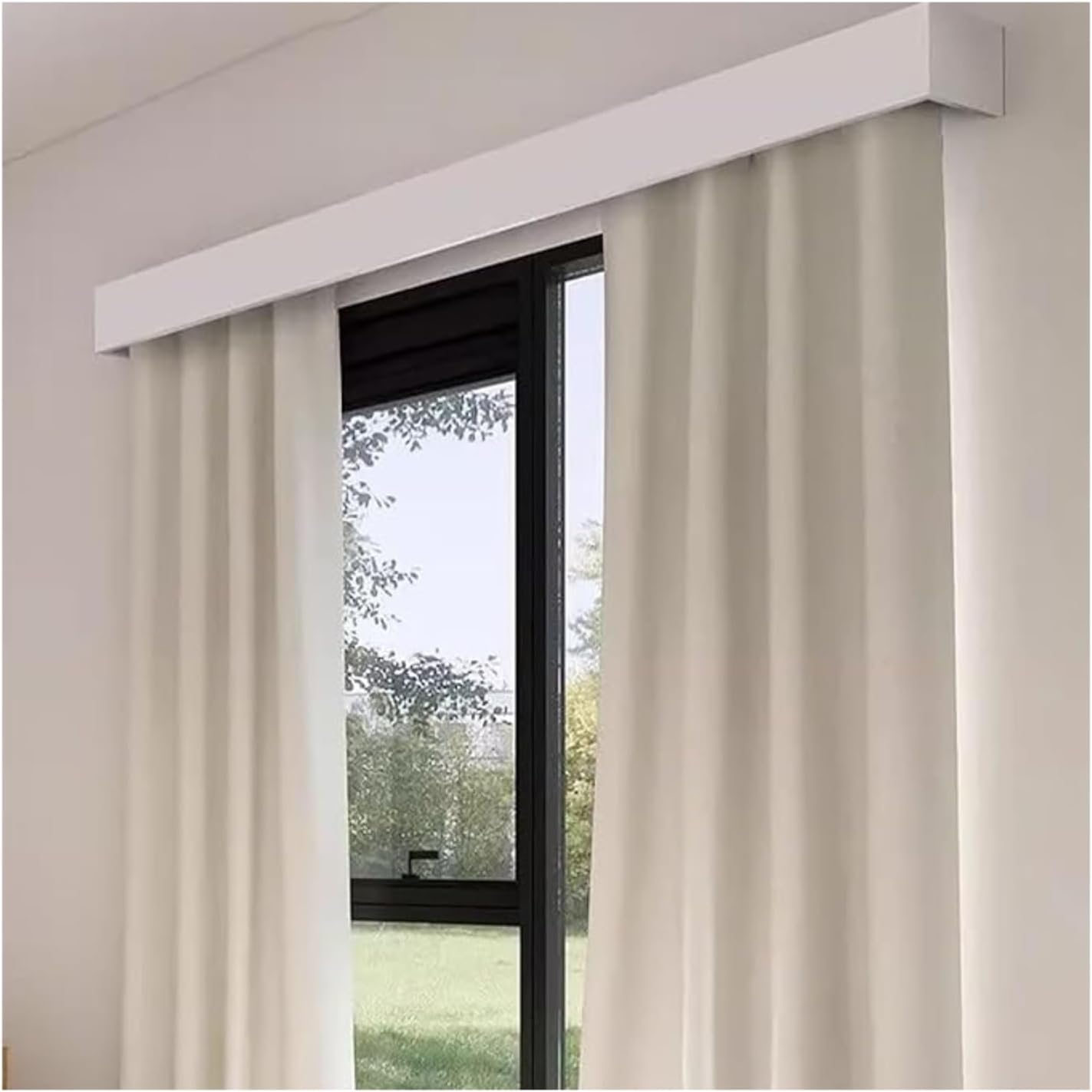 Curtain Box Track Silent Glider Rail Aluminum Alloy Integrated Pulley Double Track Side Mount Curtain Rail Bay Window Cover Baffle(2.7meter)