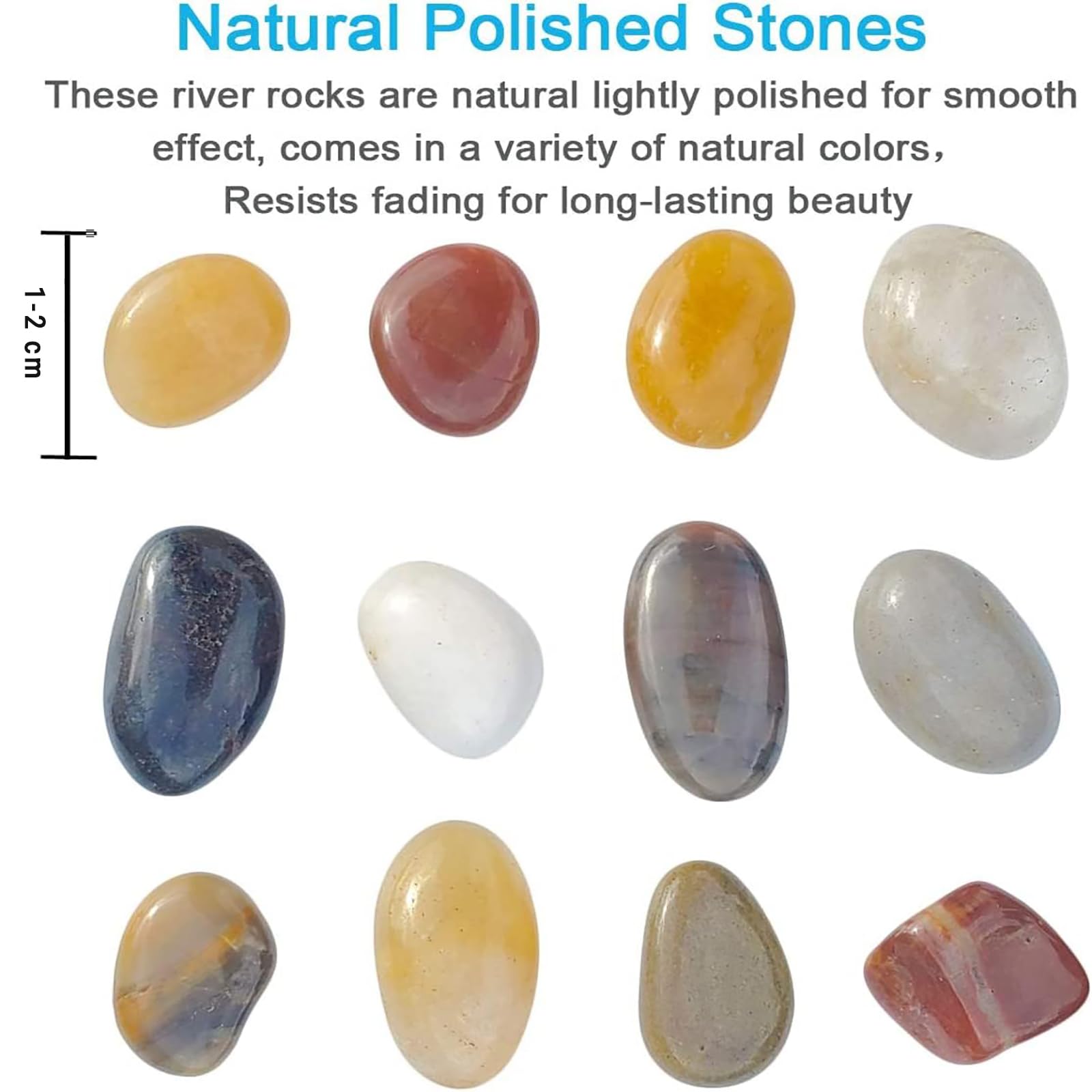 Emily Pets River Rocks for Plants 1-2 Cm Natural Decorative Stone for Indoor Pots or Vase or Outdoor Garden Landscaping Polished Mixed Pebbles for Planters (1.95kg)