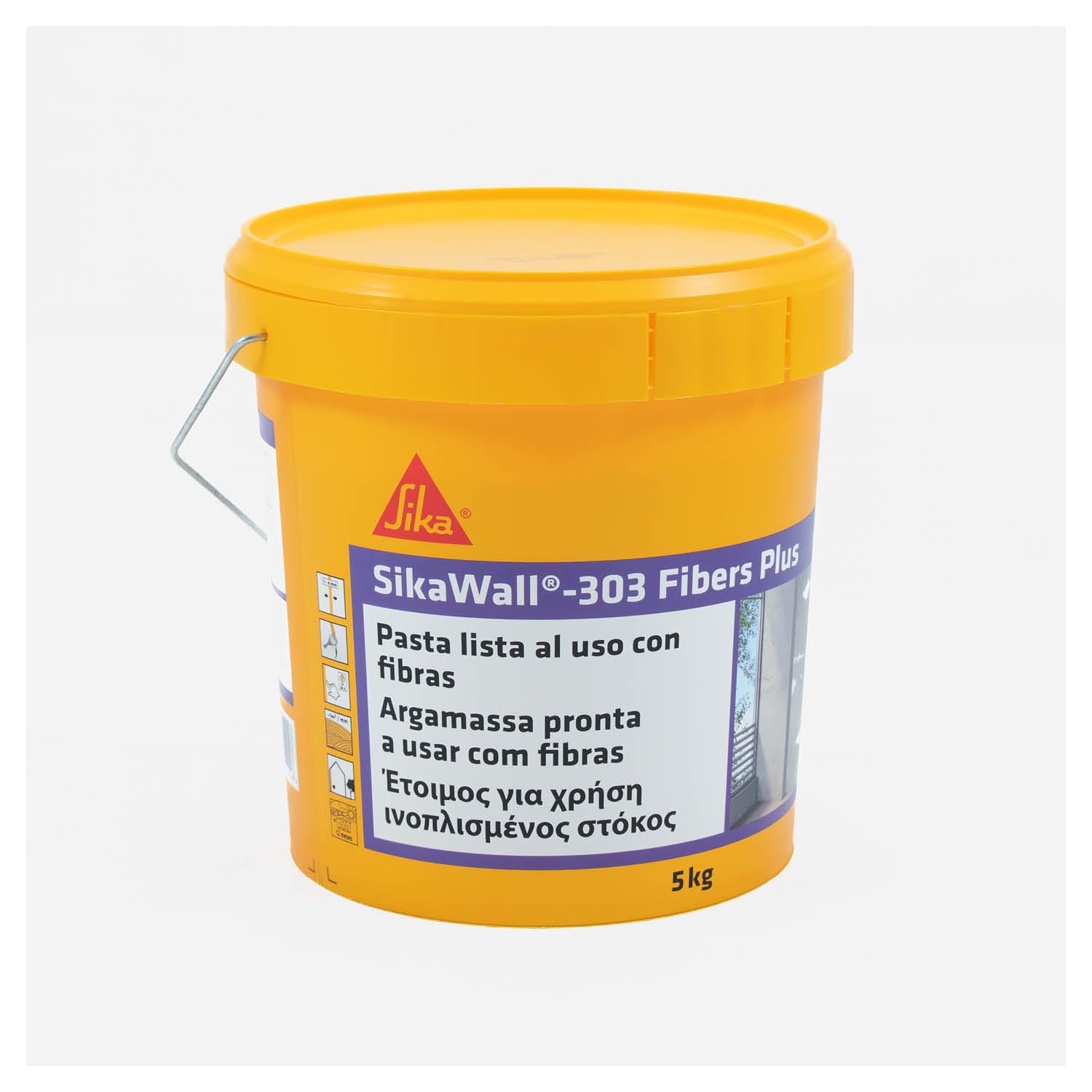 SIKA - Plaste listo para su uso - SikaWall-​303 Fibers Plus - Blanco - Con fibra de vidrio para pequeñas reparaciones y puenteo de fisuras sobre superficies porosas - Interior - 5 kg