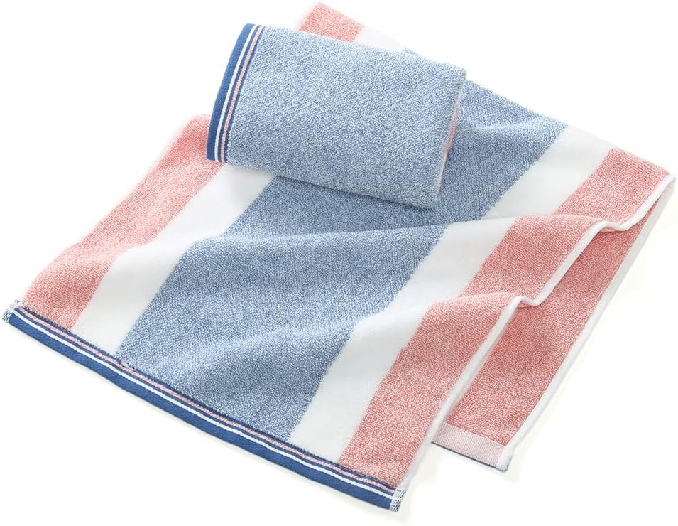 sense gnosis Striped Pattern Hand Towel Set of 2 100% Cotton Terry Soft Ultra Absorbent Decorative Hand Towels for Bathroom 13 x 29 Inch, Blue & Pink - Image 3
