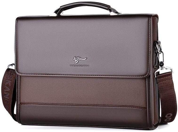 Men‘s Leather Briefcase Handbag- 13" Laptop Bag for Business w Detachable Shoulder Strap, Multiple Compartments Office Bag