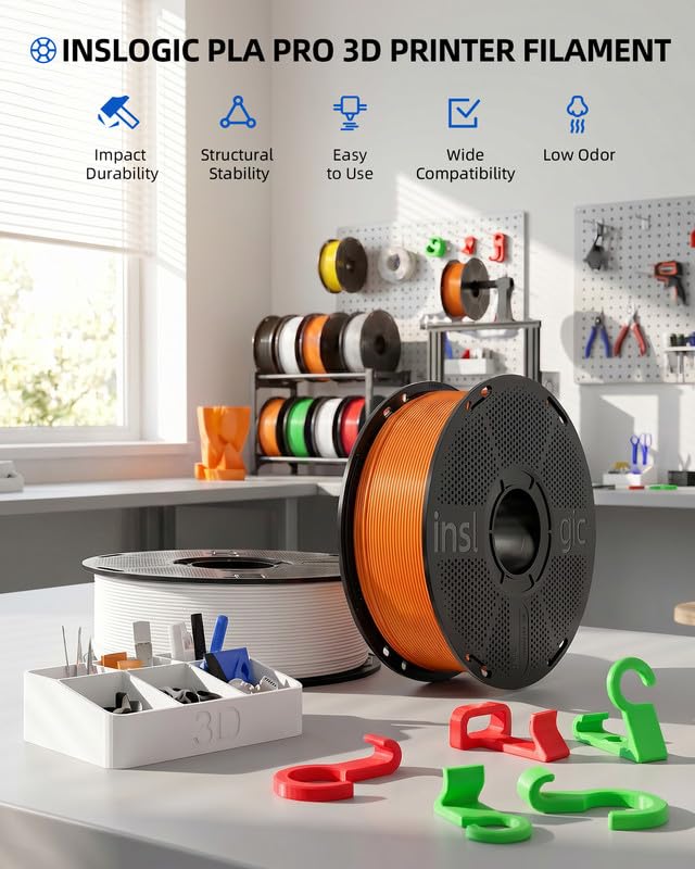 Inslogic Filamento PLA Pro 1,75 mm, filamento pre-essiccato, resistente all'umidità, filamento per stampante 3D da 4 kg, compatibile con la maggior parte delle stampanti FDM, 4 kg, nero