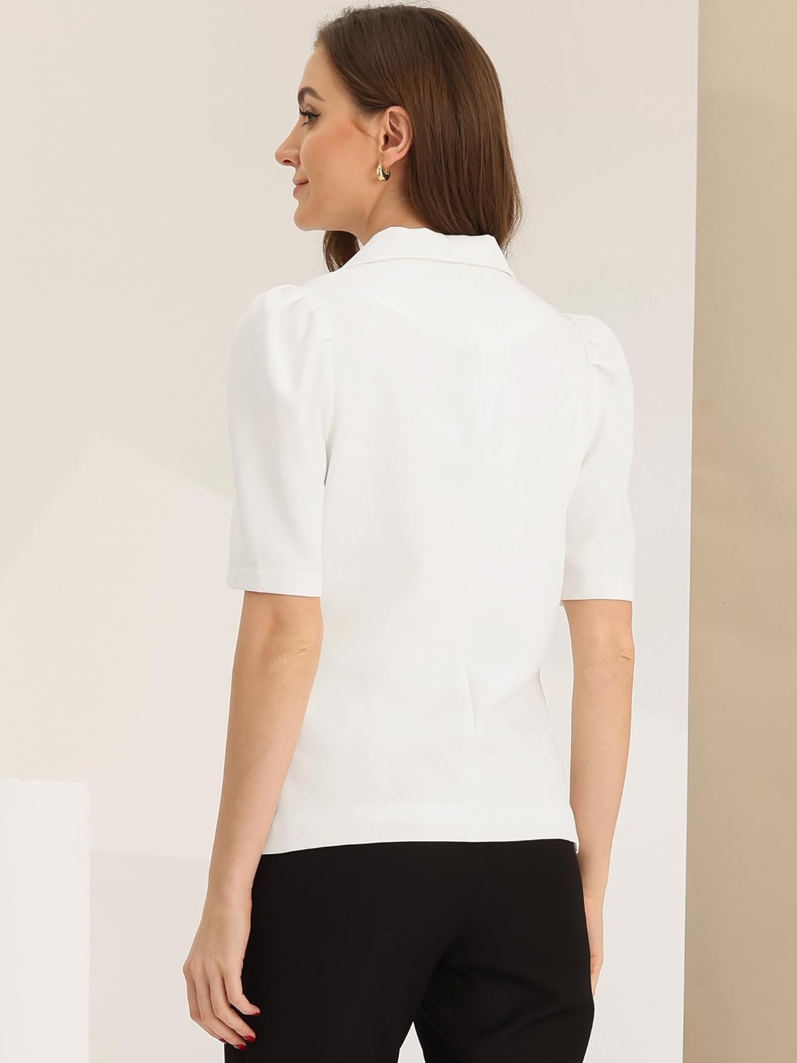 Allegra K Puff Short Sleeve Blazer for Women's Casual Work Lapel Collar Button Blazers Jackets