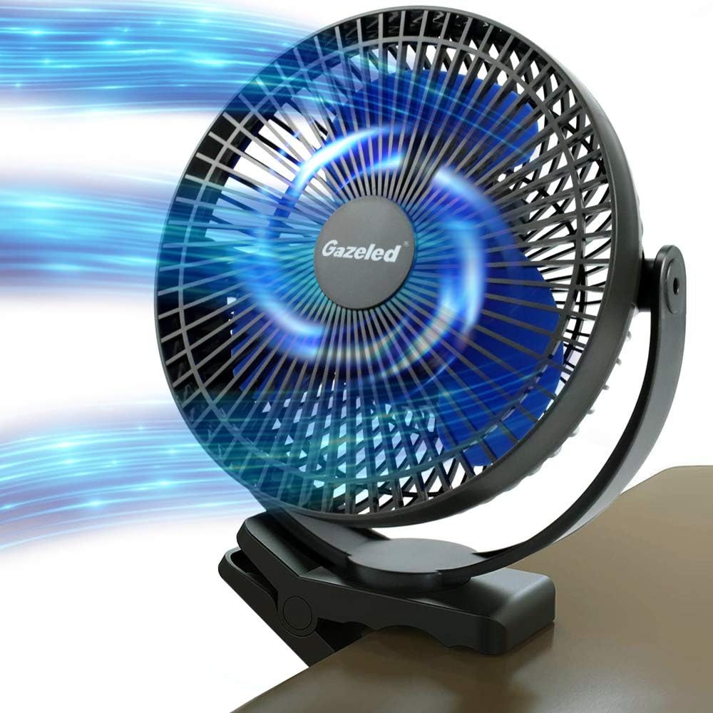 Clip on Fan Battery Operated, 8 Inch 10000mAh Rechargeable Fan for Baby, 4 Speeds & 10W Fast Charging, Portable Cooling USB Fan for Baby Stroller Golf Cart Car Gym Treadmill,2 in 1 Desk&Clip Fan