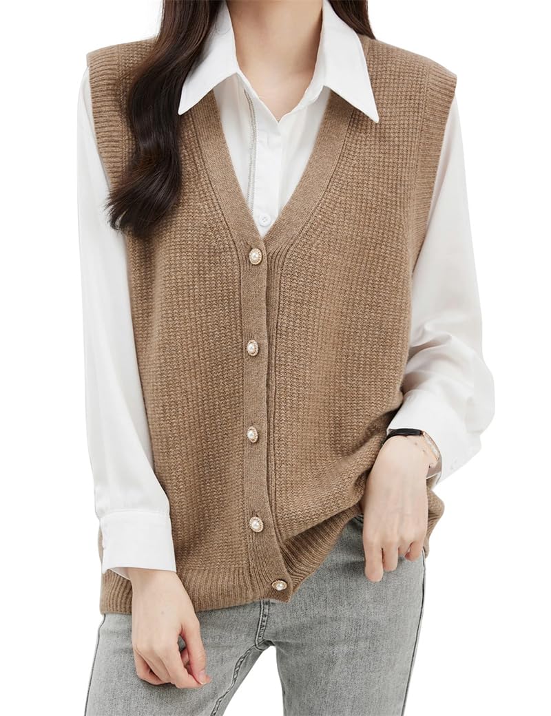 Chaleco de lana para mujer, cuello en V, sin mangas, de punto, suéter, chaleco