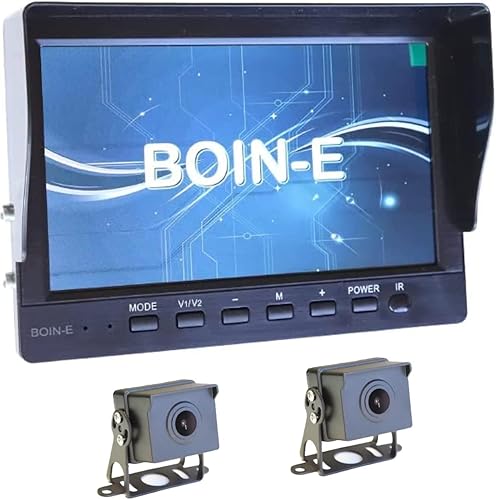 BOIN-E Monitor 1080P de 7 pulgadas con pantalla de cambio de 2 canales, kit de cámara de visión trasera de respaldo para RV, 2 cámaras de visión