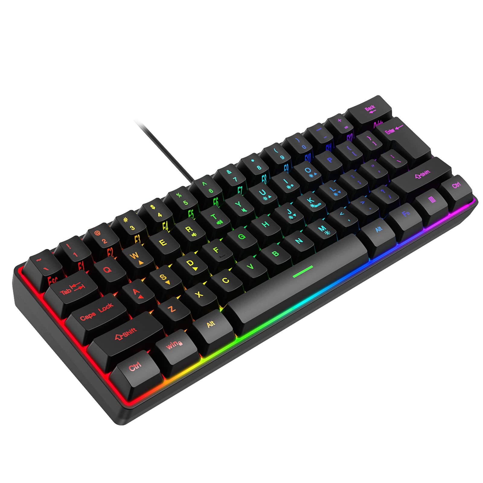 Tastiera Da Gioco Meccanica 61 Tasti Con Retroilluminazione LED – Per PC, Ufficio, Design Compatto, Cavo USB