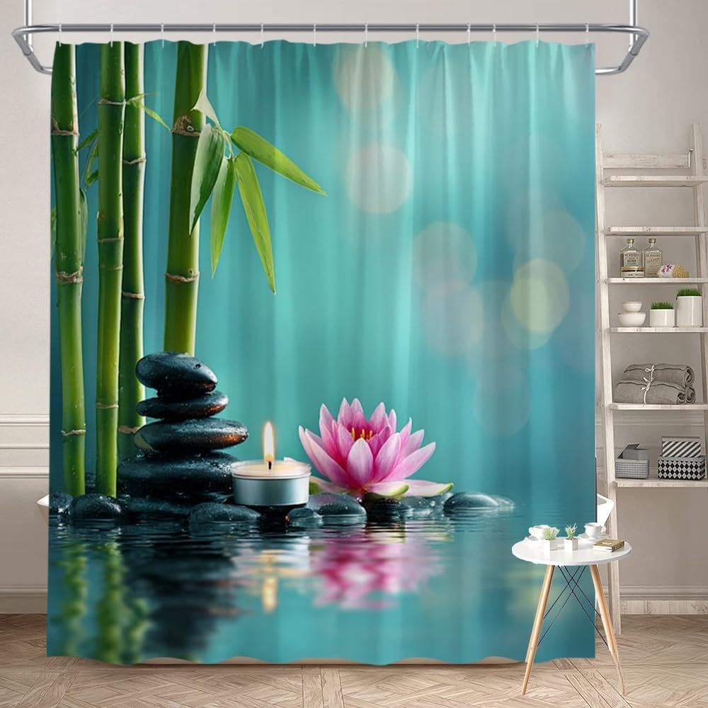 GLWDMB 1 Piece 180x180CM Water Lily Printed Shower Curtain With Hook, Polyester, for Windows And Walls, Bathtub, Bathroom, Machine Washable, All Season Universal