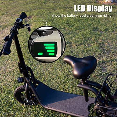SEHOMY Folding Electric Scooter with Seat for Adults, 15.5MPH, 20-Mile Range, 36V Battery, 12" Pneumatic Tire, Portable 450W Electric Scooters Adults, Electronic 2 Wheel Commuter Scooter for Women Men