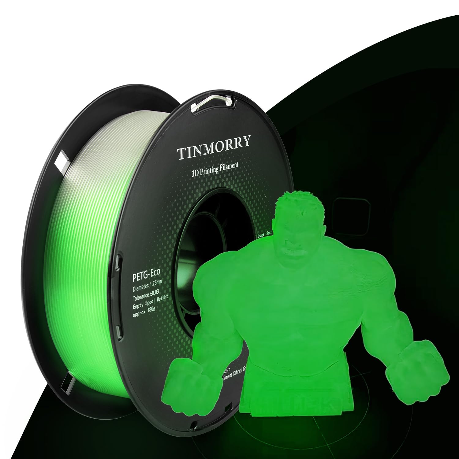 PETG Filament 1,75 mm, TINMORRY Filament PETG 3D Druckmaterialien, Kompatibel mit Bambu FDM 3D-Drucker, 1 kg 1 Spule, Glow Green