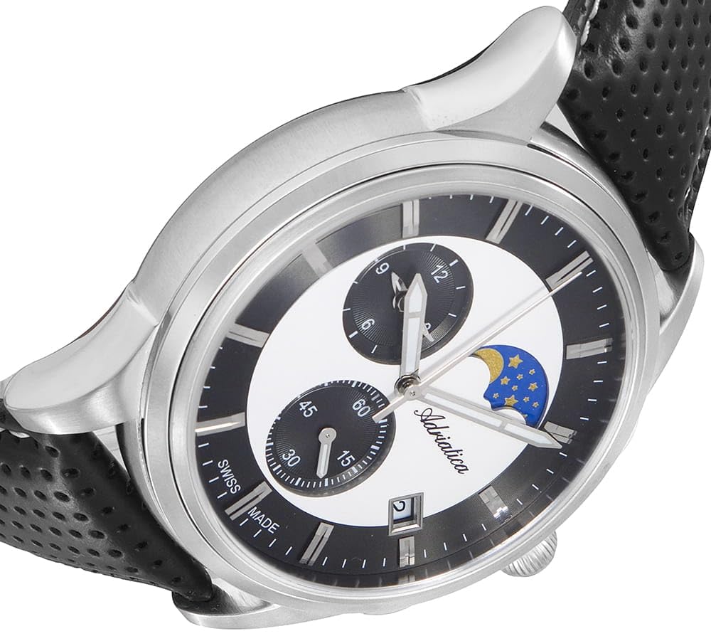 Adriatica Męski Zegarek A8282.5213CH z Paskiem Skórzanym, Mechanizm Kwarcowy, Chronograf i Datownik
