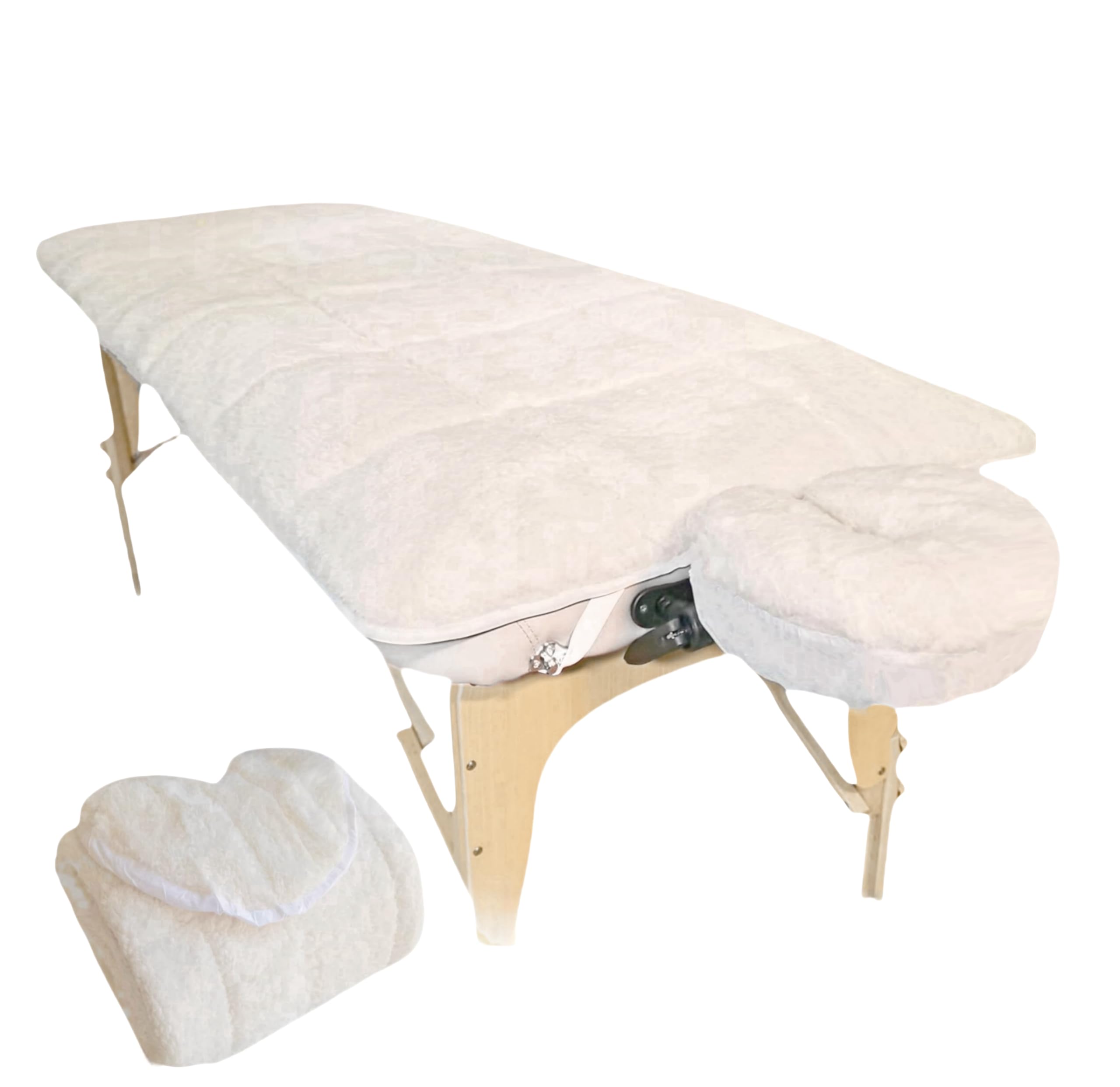 Fleece Massage Tables Cover Set 31"x72", Cozy Quilted Massage Bed Topper, Includes Pad & Face Cradle Cover, Natural, Hypoallergenic, Skin-friendly –