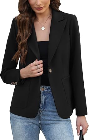 Womens Blazers Business Casual Long Sleeve Solid Jacket Professional Office Work Open Front Suit Blazer with Pockets