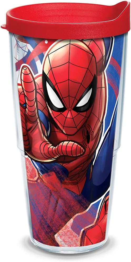 Tervis Marvel Spider-Man Iconic Made in USA Double Walled Insulated Tumbler Travel Cup Keeps Drinks Cold & Hot, 24oz, Classic, 1 Count (Pack of 1)