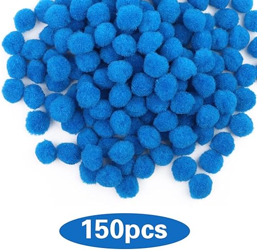 Miniatura 3 de 150 pompones de color azul claro, pompones de 1 pulgada con ojos ondulantes autoadhesivos para manualidades, pequeñas bolas peludas para