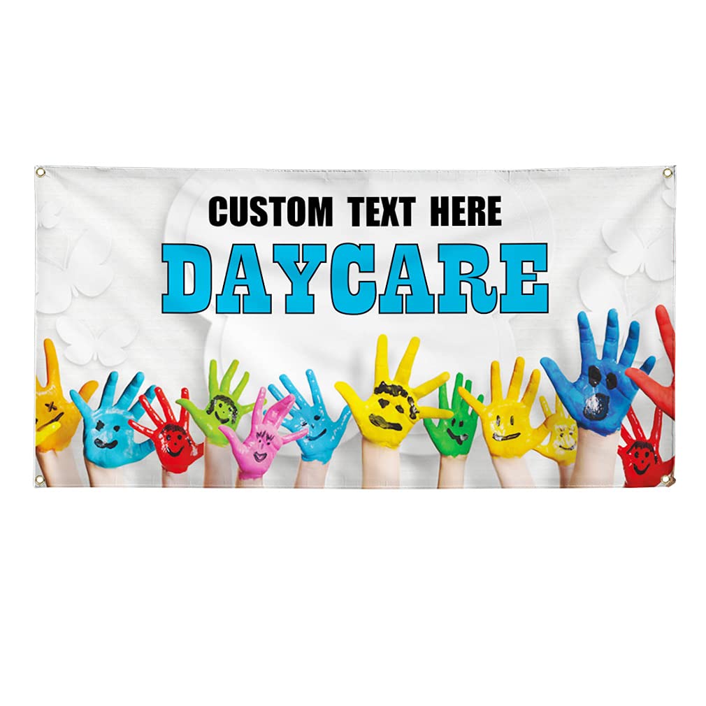 Custom Vinyl Banner Multiple Sizes Daycare #1 Outdoor Advertising Printing P1 Daycare Signs Outdoor Weatherproof Industrial Yard Signs 4 Grommets