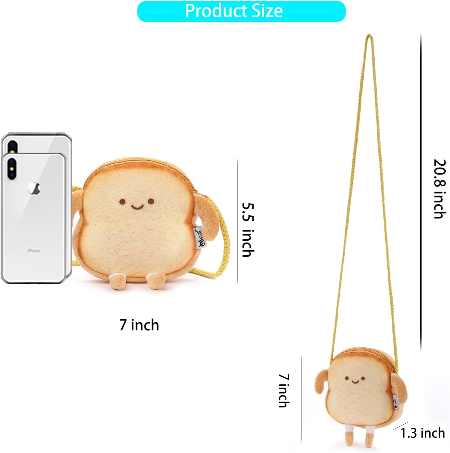 Plush Toast Crossbody Bag Cute Toddler Purse for Girls Gifts Kawaii Mini Purse for girl Y2K Wallet 3-12Year (Yellow)
