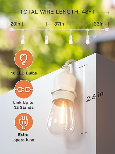 Miniatura 33 de addlon - Tira de luces LED para exteriores de 48 pies con bombillas Edison de 2 W regulables, irrompibles y filamento de grado comercial resistente