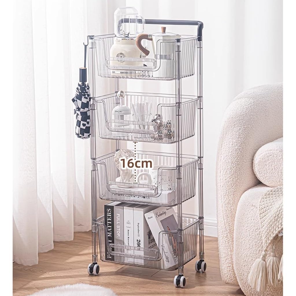 Scaffale a 4 ripiani, carrello mobile in acrilico con ruote di bloccaggio, organizer angolare per bagno, uso domestico e ufficio