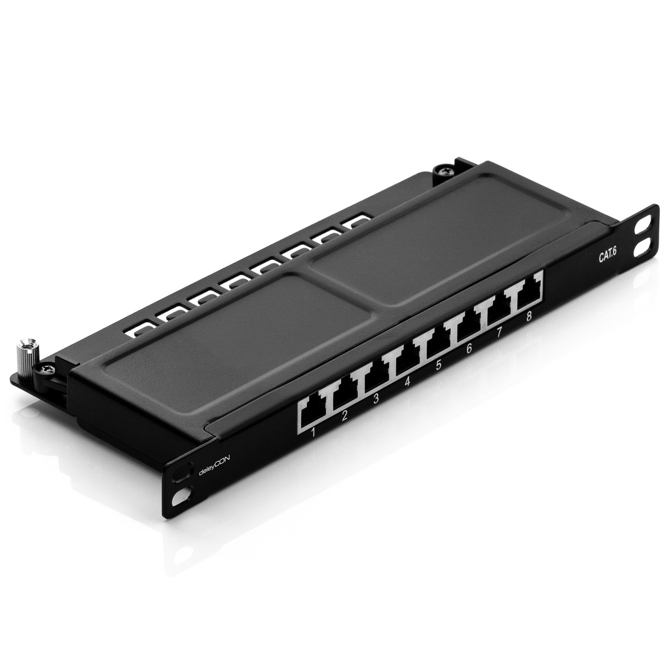 deleyCON Panneau de Brassage 8 Port 0,5U Cat 6 Mini Panneau de Brassage Support de Montage Rack 10" Pouces RJ45 Blindé TIA568A TIA568B - Noir