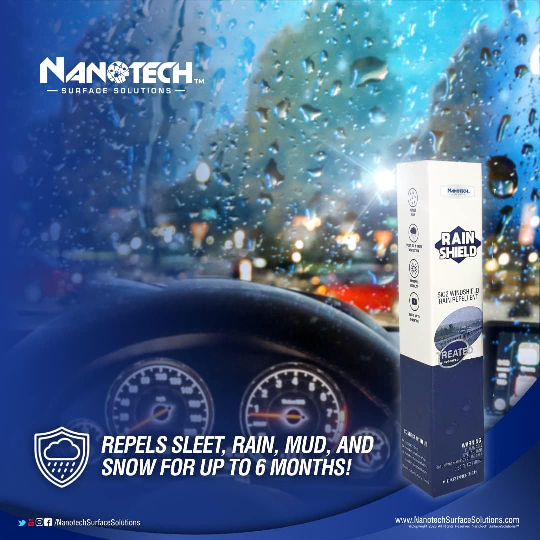 Nanotech Surface Solutions Windshield Care Kit- Includes Windshield Rain Repellent (2 Units)- Increase Visibility During Rainy Days and Glass Cleaner (2 Oz.)- Streak & Ammonia-Free Solution (6)