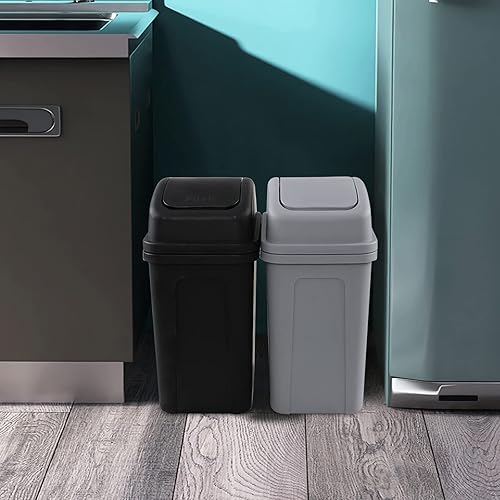 Miniatura 5 de Jekiyo Bote de basura pequeño para interiores de 7 L, cubo de basura con tapa oscilante (gris)