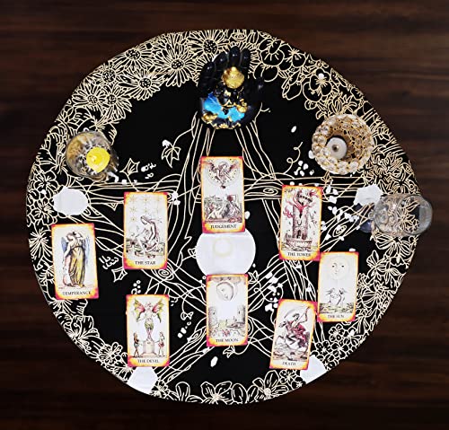 INDIAN CONSIGNERS Pentagrama floral Alter Cloth Perfect Altar Cover Tarot Spread Brujería (90 x 90 cm, dorado) Cover
