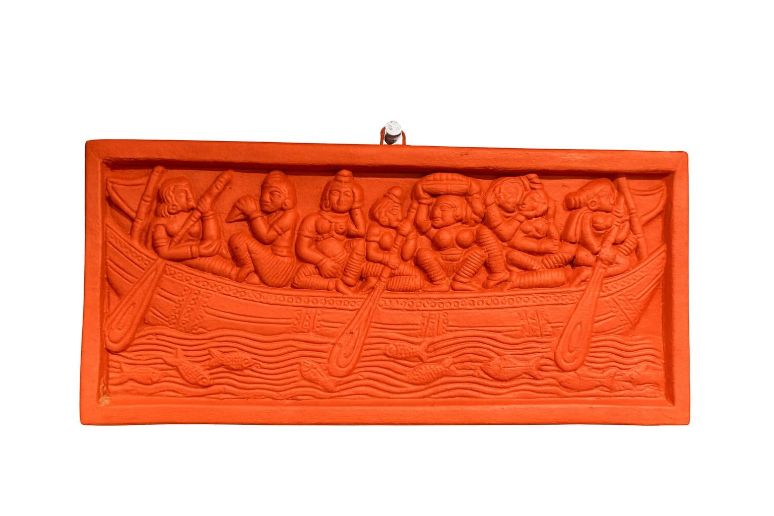rikocraft handcrafted terracotta clay boat scene wall hanging art | traditional indian folk art | rustic handmade wall décor for home, living room, office, hallway & festive decoration