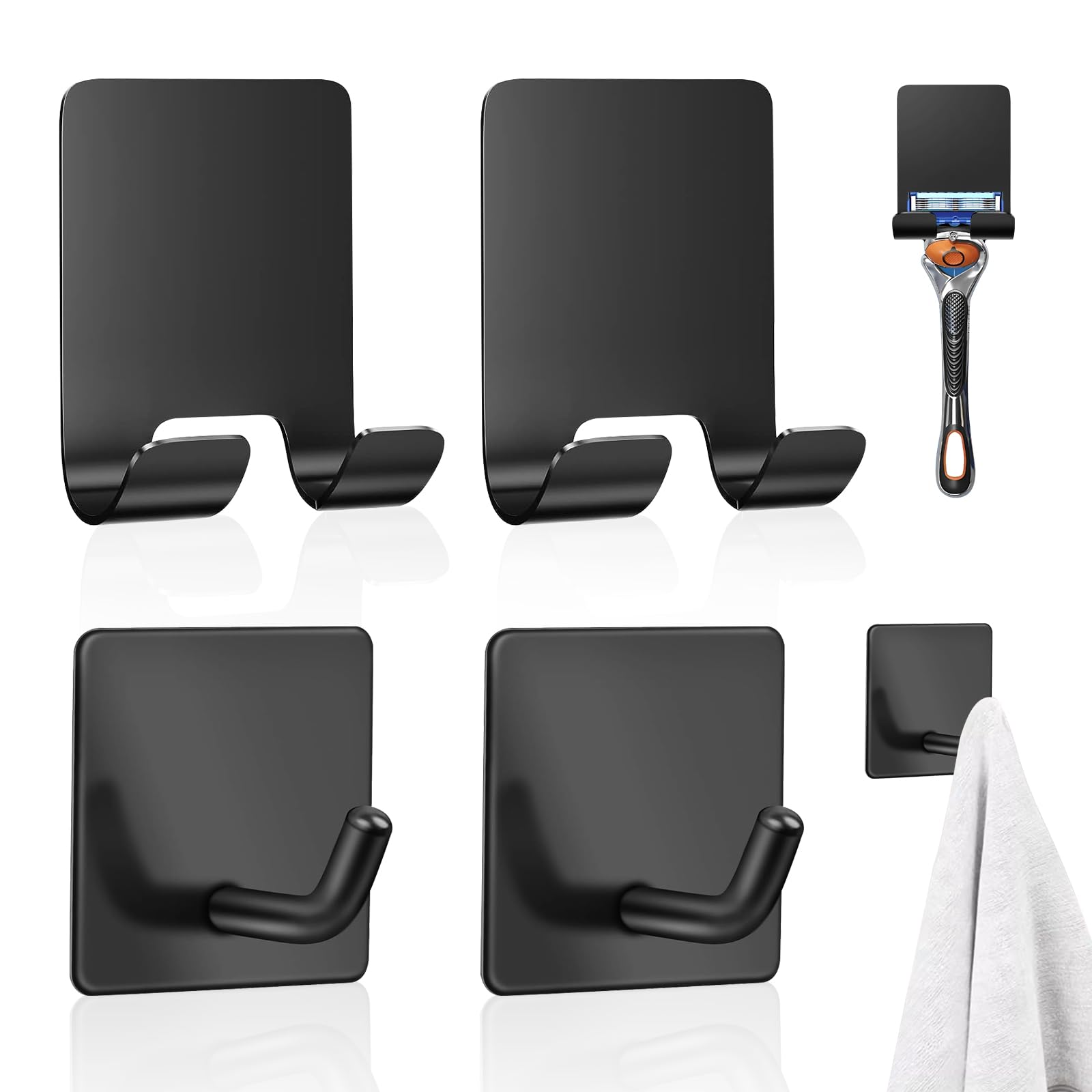 MOYU HOMEDuty Waterproof in Shower Hooks,Waterproof Bathroom Shower Razor Hanger,Matte Black Bathroom Towel Hook,Stainless Steel Sticky Hooks