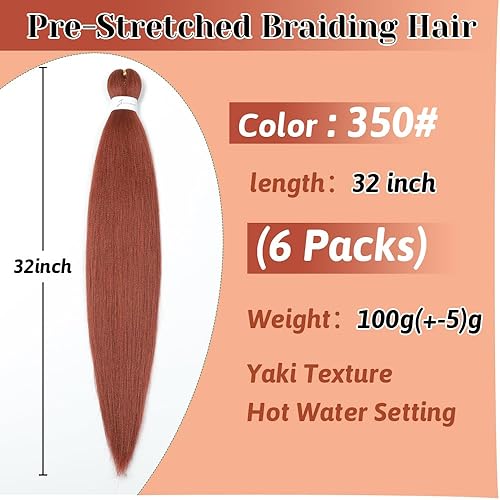 Vista 250 de Brown Braiding Hair 26 Inch Pre stretched Braiding Hair Extensions Yaki Braids Hair Hot Water Setting Synthetic Hair Colored Braiding Hair Pre 30#
