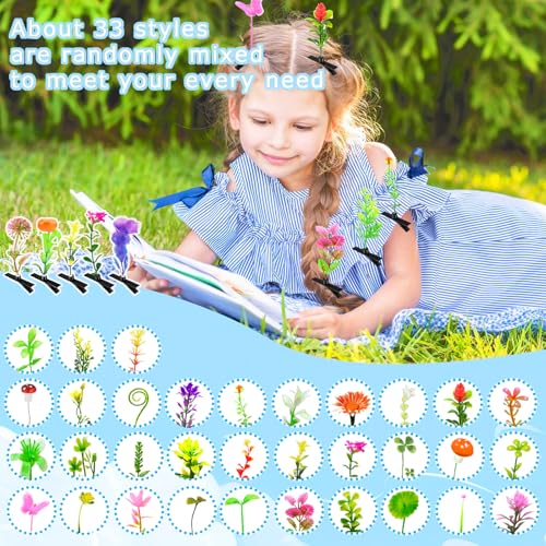 100 Pcs Bean Sprout Hair Clips,Plant Hairpins Funny Mixed Style Headwear Hair Accessories with Hot Glue Sticks for Women Kids Girls Crazy Hair Day School Home Party Decoration - Thumbnail 3
