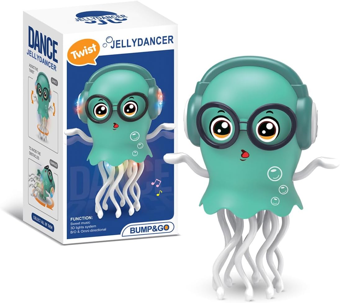 Dancing Jellyfish Baby Toy, Crawling Jellyfish Tummy Time Toy, Magic Dancing Music Crawling Toys for 3 4 5 6 7 8 Year Old Kids Boy Girl Birthday Gifts, Interactive Relax for Office Desk
