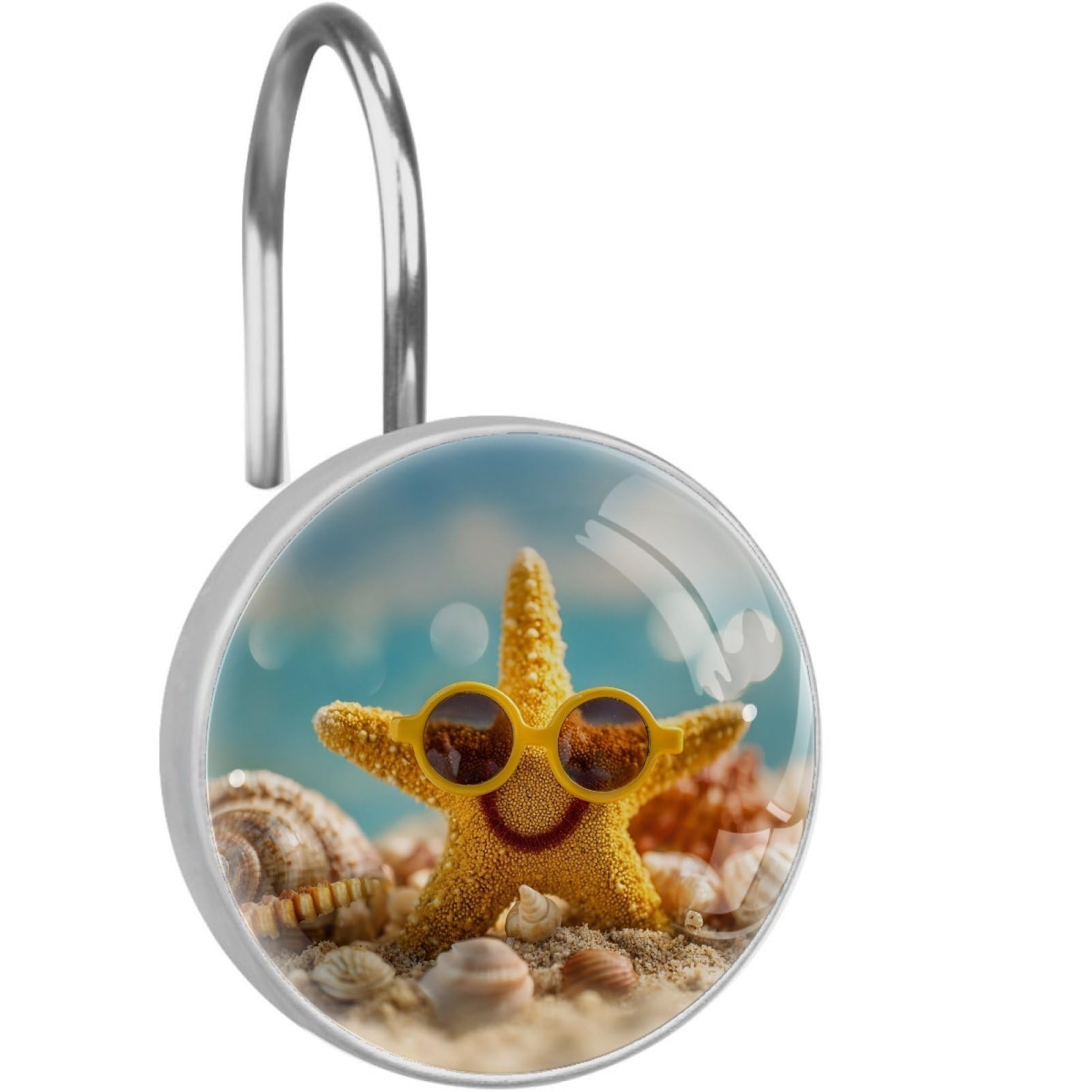 VAPOKF Shower Curtain Hooks, Starfishes Rust Proof Decorative Shower Curtain Rings, Modern Farmhouse Designer Shower Curtain Hangers for Bathroom, 12Pcs