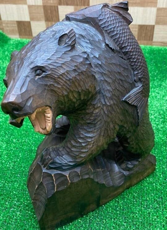 Amazon.co.jp: 木彫り熊クマ置物テイクアウト捕獲後の熊家族想い