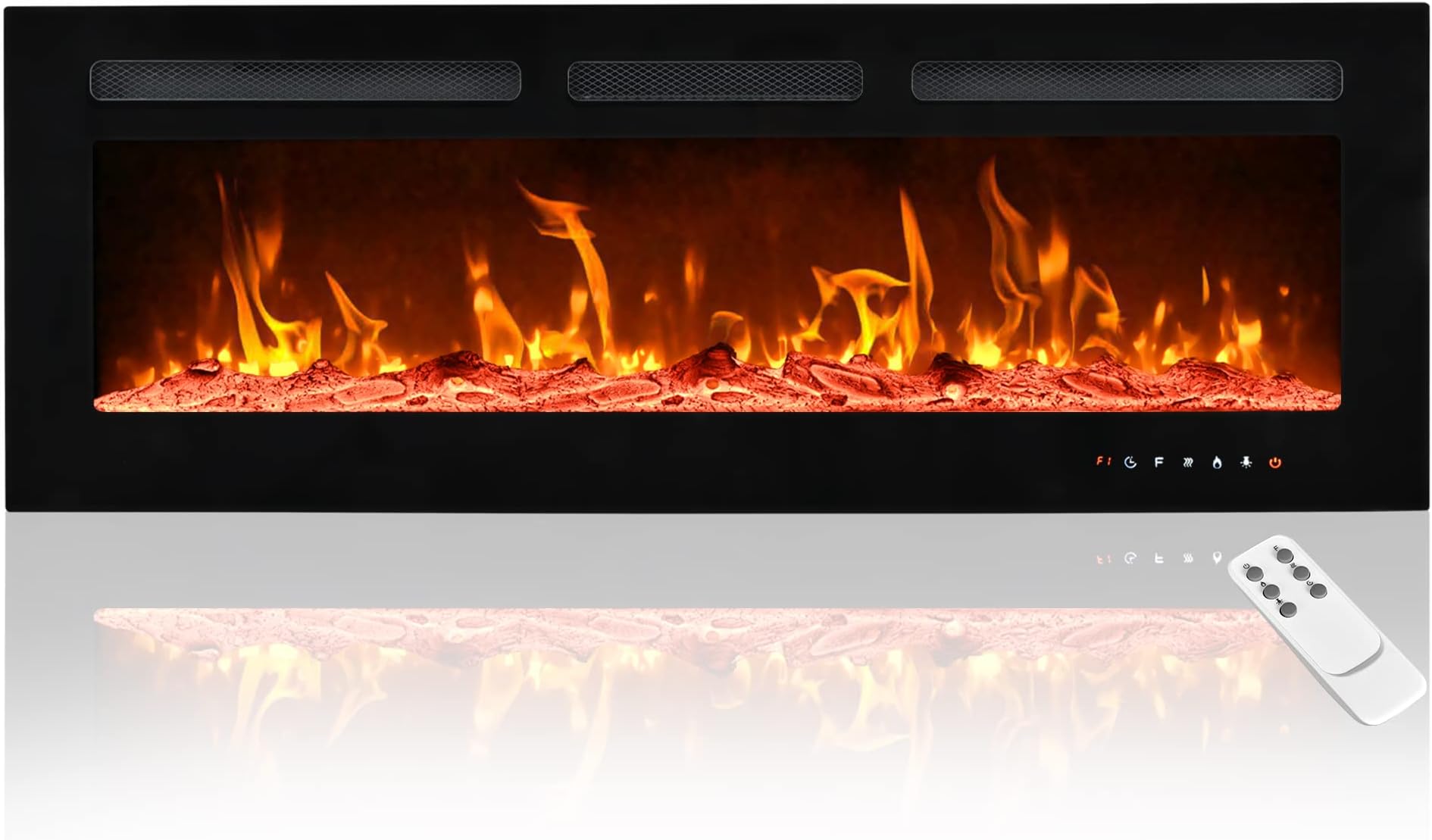 E EUHOMY 50-inch Electric Fireplace, Recessed and Wall Mounted Fireplace Heater, Adjustable Brightness, Multiple Colors, Dual Control Remote and Touch Screen, Indoor Heater with Timer, 750W/1500W