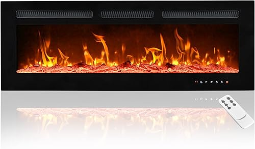 Miniatura 15 de EUHOMY - Chimenea eléctrica de 60 pulgadas empotrada en la pared con control remoto, calentador de chimenea con color de llama ajustable, chimenea