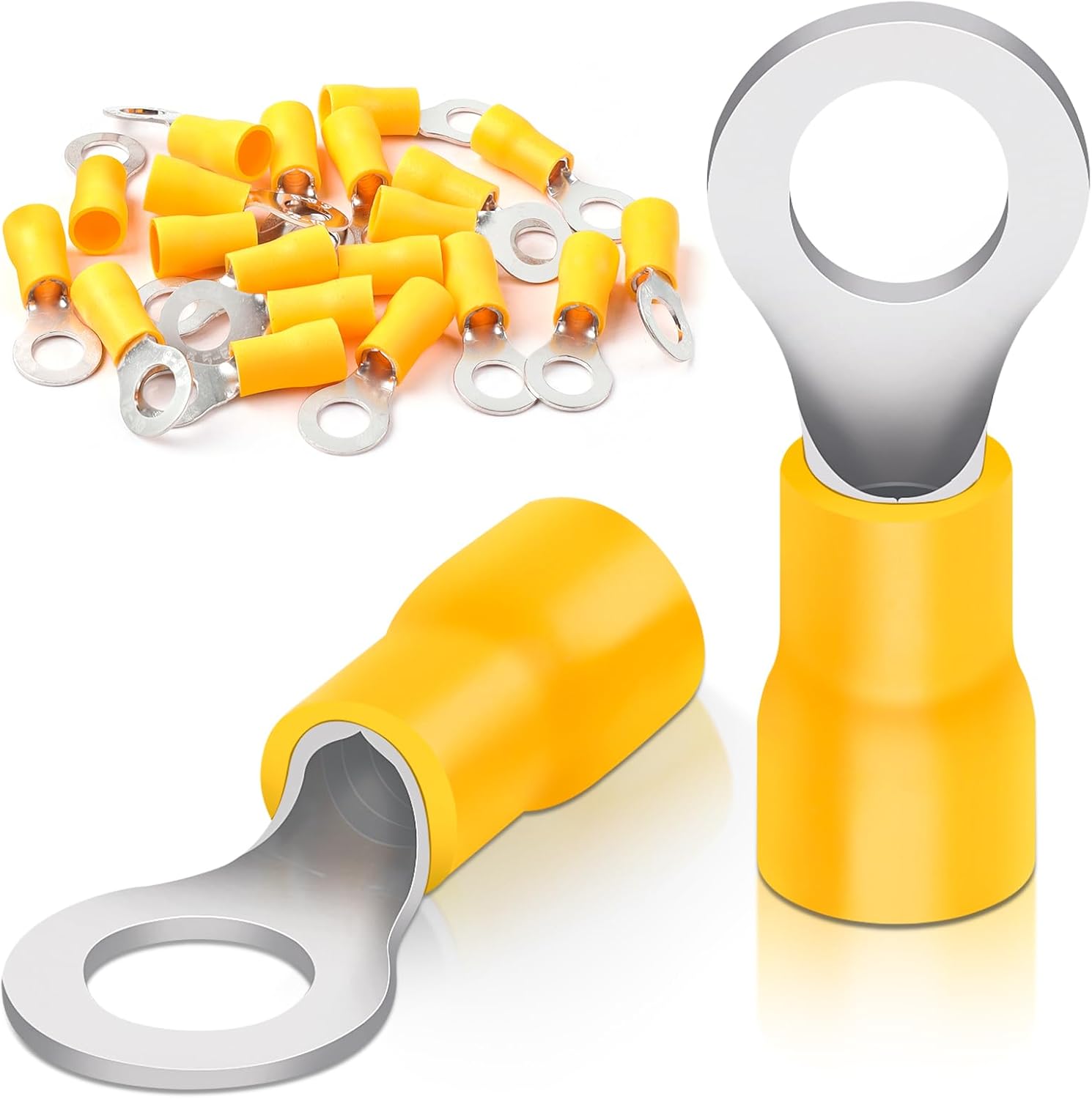 Bolatus Pack of 20 Ring Cable Lugs 4.0-6.0 mm  Hole Diameter M6 Cable Lugs Partially Insulated PVC Cable Eyelets Made of Red Copper Tinned Yellow