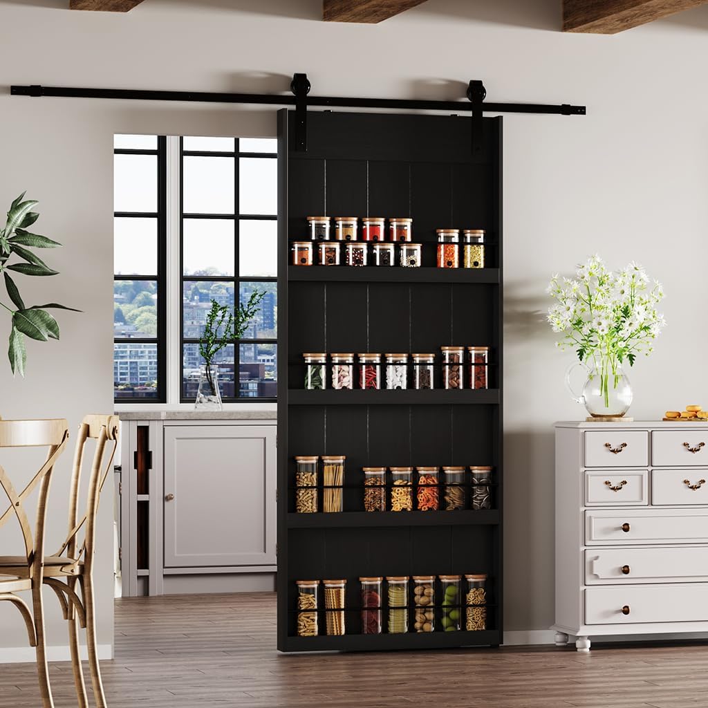 - BARNER HOME 36" x 84" Sliding Barn Door, Shelf Style Barn Door with 6.6 Ft Hardware Kit, Made of Primed MDF, Need to Assemble, Ideal for Kitchen Pantry Bedroom Closets, Black