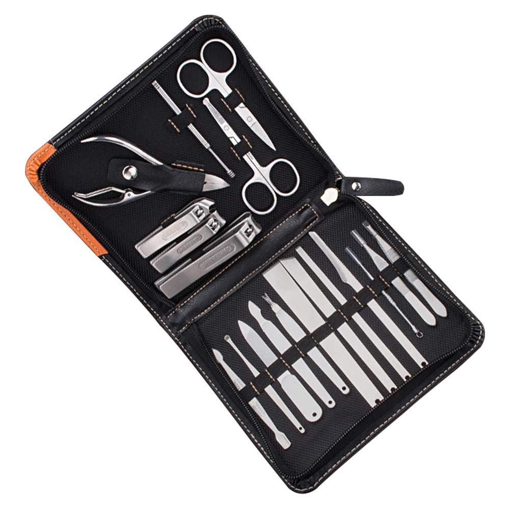 Nagelknipser Set 19 STÜCKE Multifunktionale Edelstahlpflege Maniküre Akne Extraktor Nagel Clipper Set Pediküre Ohr Pick Pinzette Trimmer für Fußnägel und Fingernägel (Color : Black Gray)