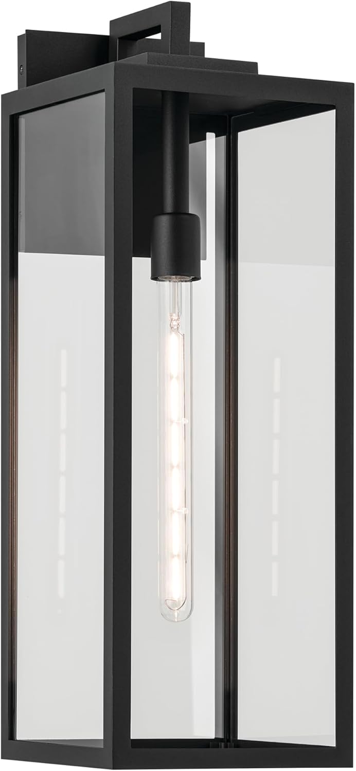 Kichler Branner 1-Light Textured Black Luxe Updated Traditional Outdoor Wall Light with Clear Glass for Outdoor Walls, Exterior Doors, Garage, Porch or Patio Walls