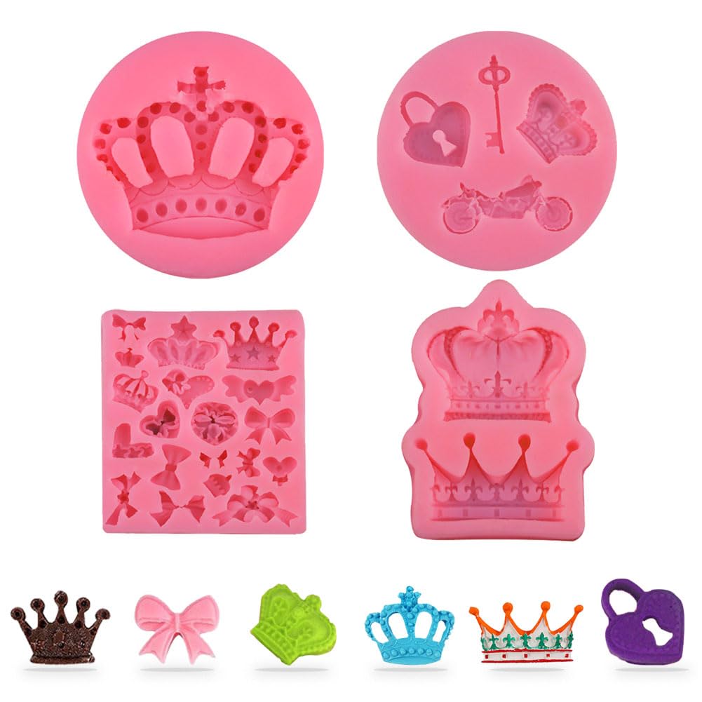 ZOOMPIL Crown Fondant Mould, Crown Silicone Mould, DIY Crown Mould, for Making Sweets, Cake Decorating, Baking Tools, 4 Pieces