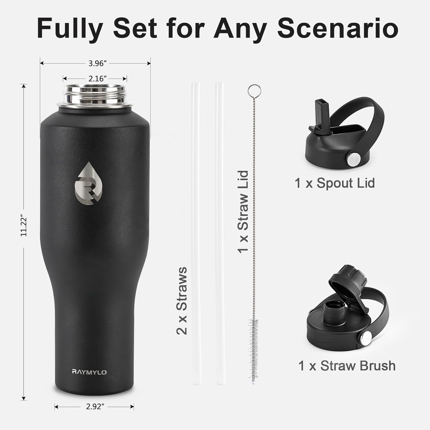 40 oz Insulated Water Bottle with Straw fit in Car Cup Holder, Triple Wall Vacuum Stainless Steel(Cold 48 hrs, Hot 24 hrs), Leakproof & Non-BPA, Hydro Travel Flask with Straw and Spout Lid - Image 6