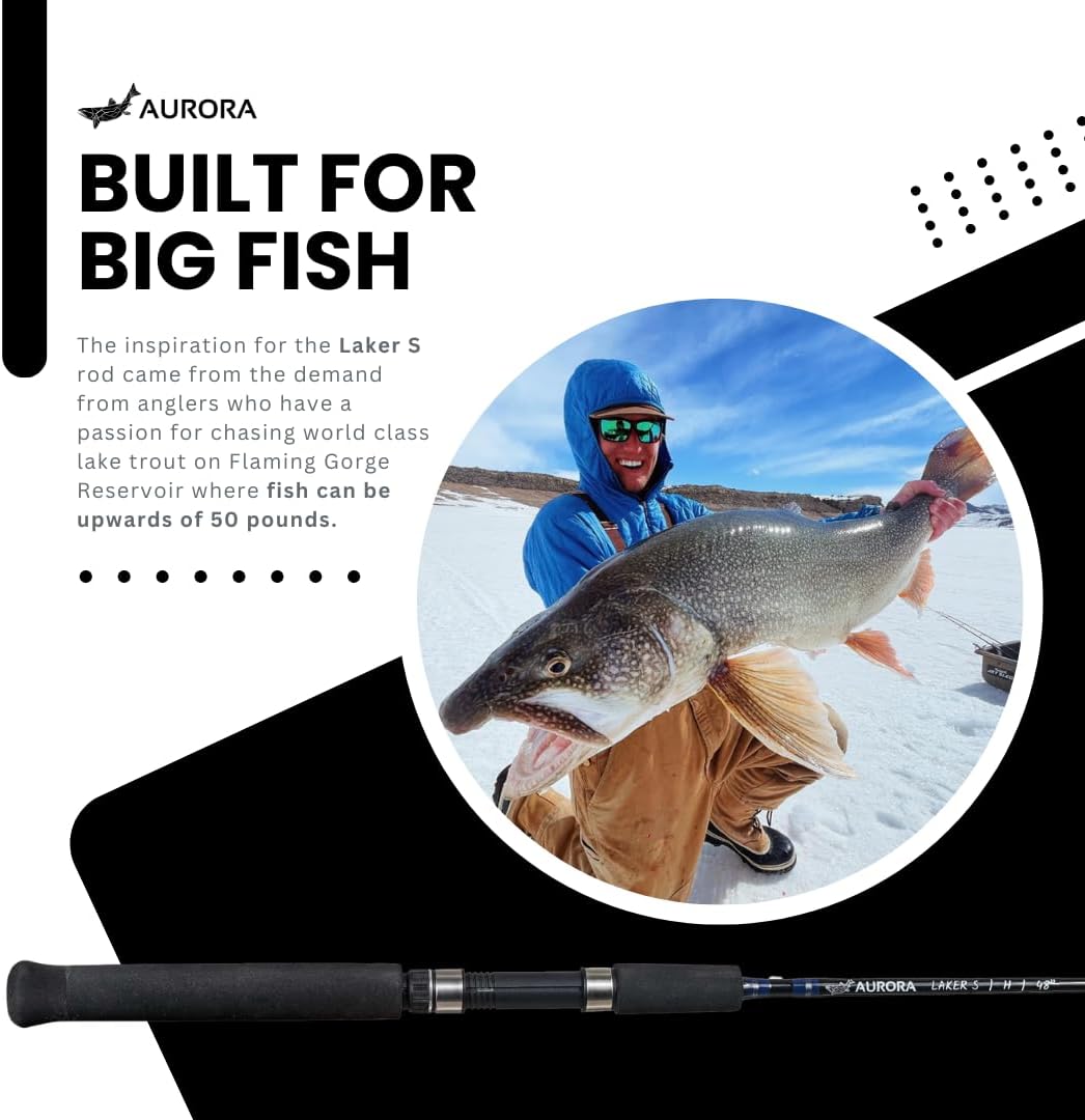 Laker S Ice Fishing Rod - Heavy Spinning Rod for Lake Trout - 48'' Fiberglass Blank, Moderate Action