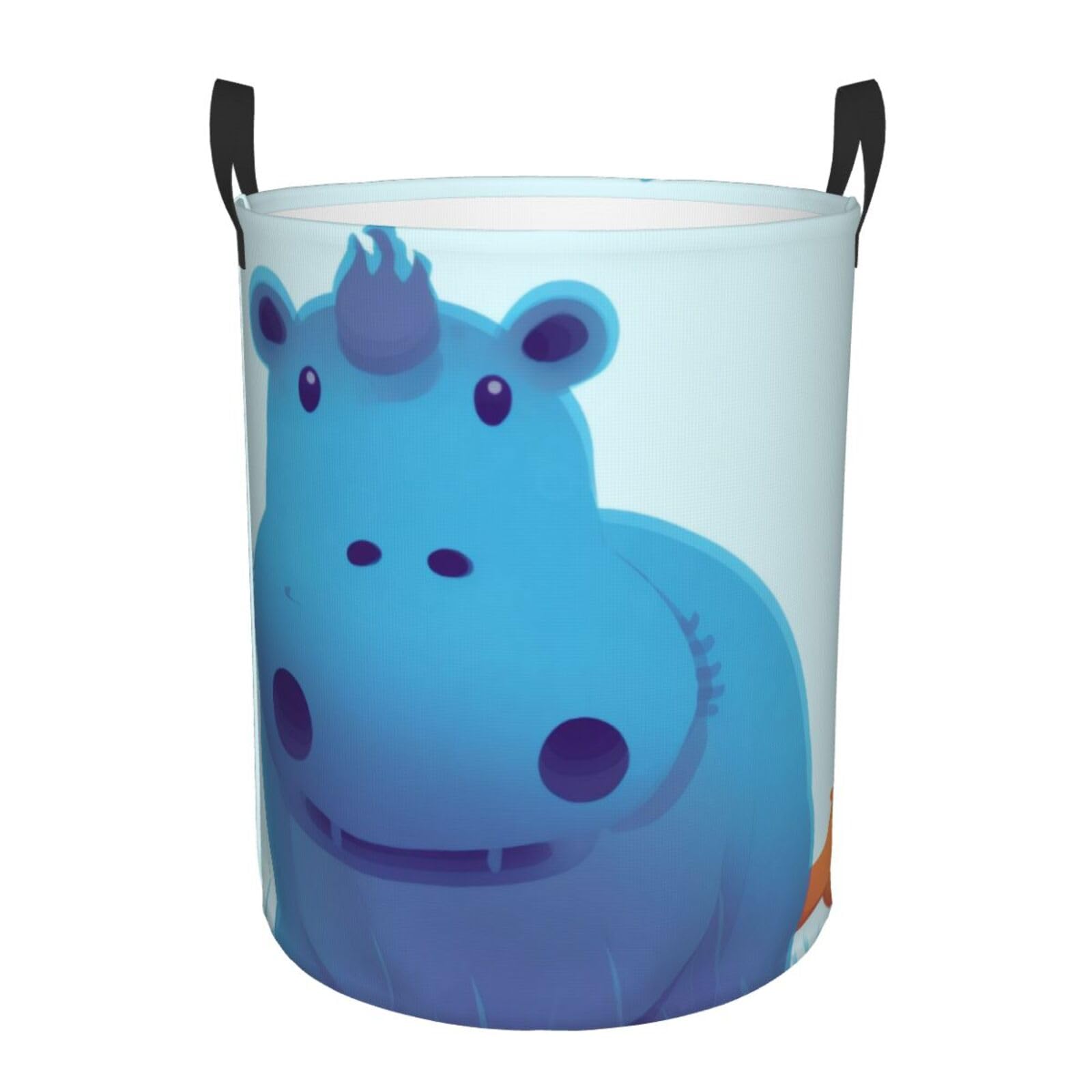 Zhongsk Cute Hippo Circular Laundry Basket/Cute Hippo/Foldable Dirty Clothes Storage Hamper, With Handles, Water Resistant, For Bedroom Bathroom Storage Bins 50X40cm
