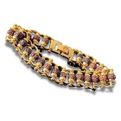 Divine Stores Gold Plated 5-Mukhi Modern Rudraksha Bracelet for Men Traditional Spiritual Jewelry for Positive Energy and Healing Gift For Father, Brother, Friend