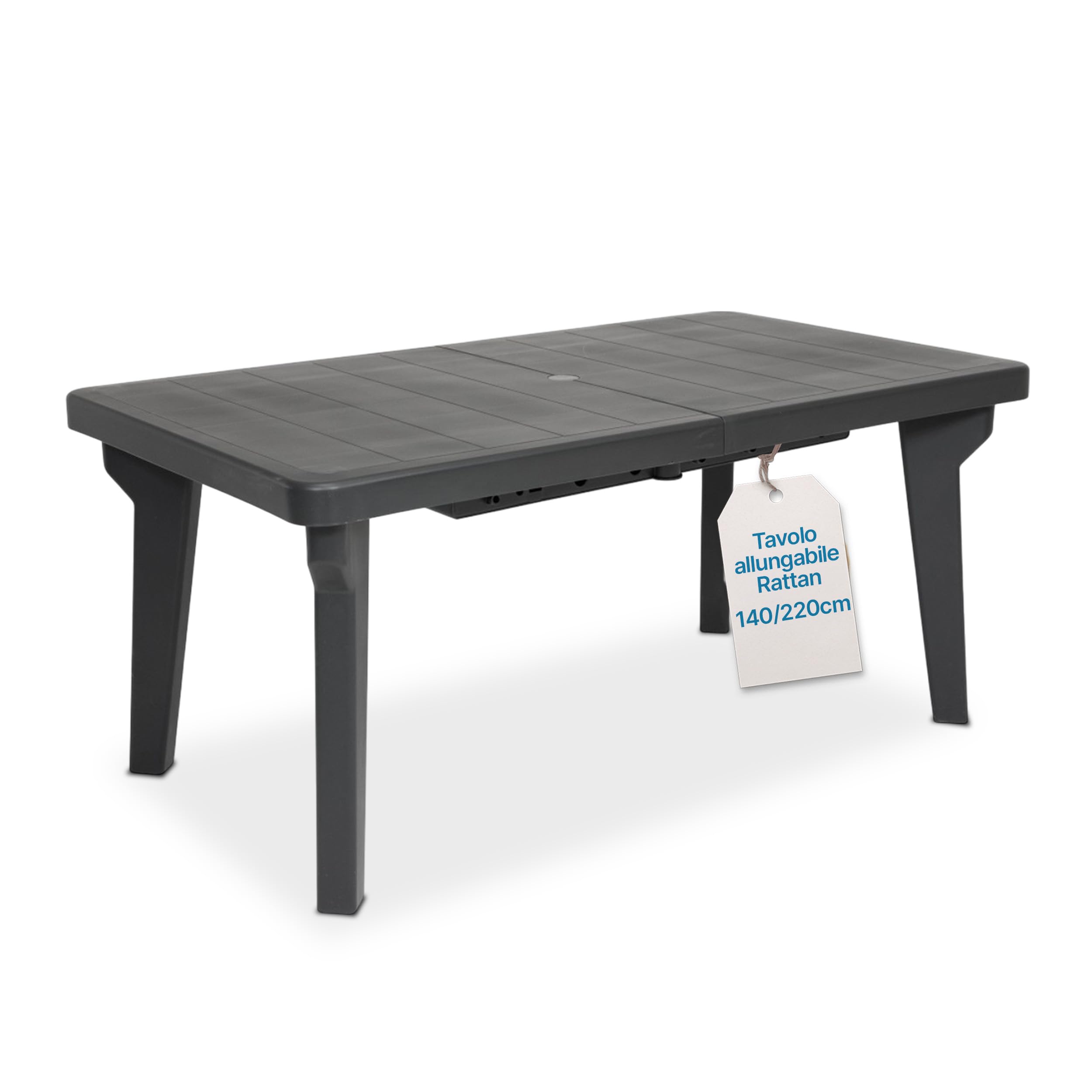 Tomaino - Tavolo da Giardino Allungabile in Plastica Berg - Gambe Smontabili e Design Salvaspazio 160/220x90x74 cm - Tavolo da Esterno Richiudibile e Prolungabile New Antracite